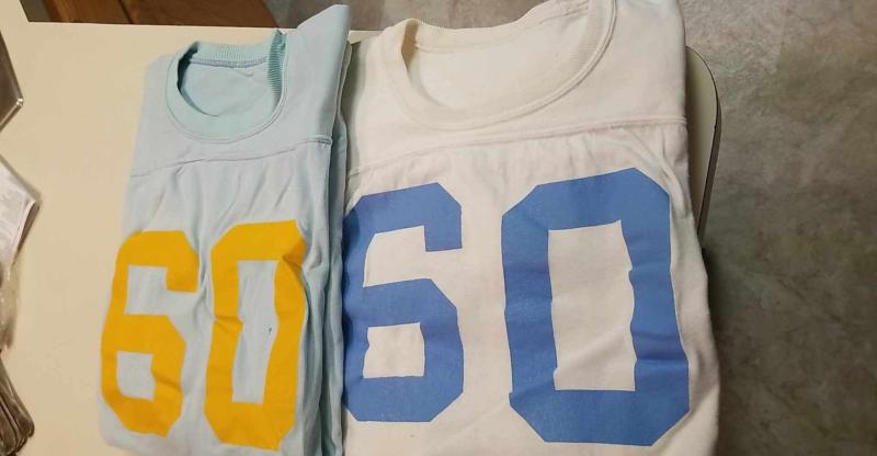 Home and away game jerseys from Cape’s first football team in 1970. SUBMITTED PHOTO